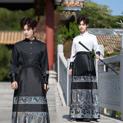2024汉服男装龙纹提花上衣织金高级感黑色马面裙男款成人套装高端