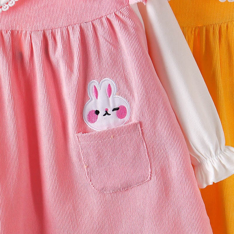 女宝宝秋季连衣裙秋装女童长袖娃娃领甜美卡通可爱小女孩公主裙子