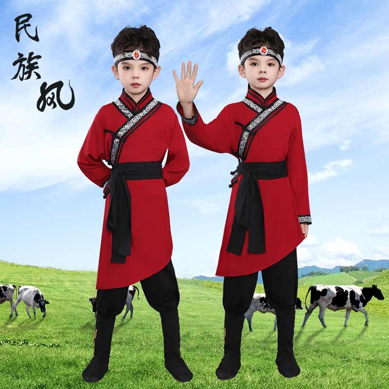 蒙古服儿童蒙族服装女白马舞蹈演出服男女童少数民族蒙古族演出服