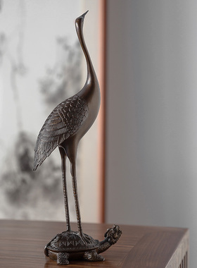 官作纯铜龟鹤祝寿送礼书房家居饰品客厅茶几艺术摆件高级感小众