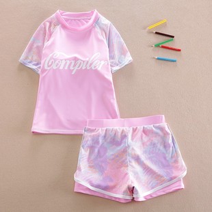 女童平角裤泳衣学生12中大童分体游泳衣儿童女孩泳装15岁2023新款