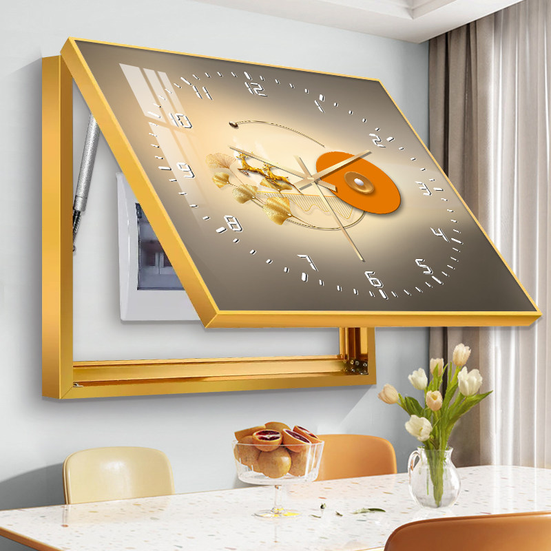 电表箱装饰画带钟表轻奢高级感正方形定制遮挡挂画配电箱壁画时钟