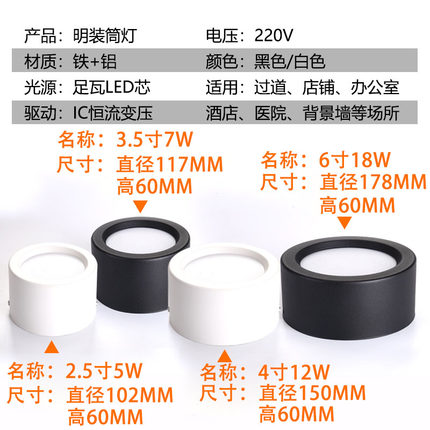 明装筒灯led圆形天花灯走廊过道家装店铺商用灯具灯饰免开孔吊灯