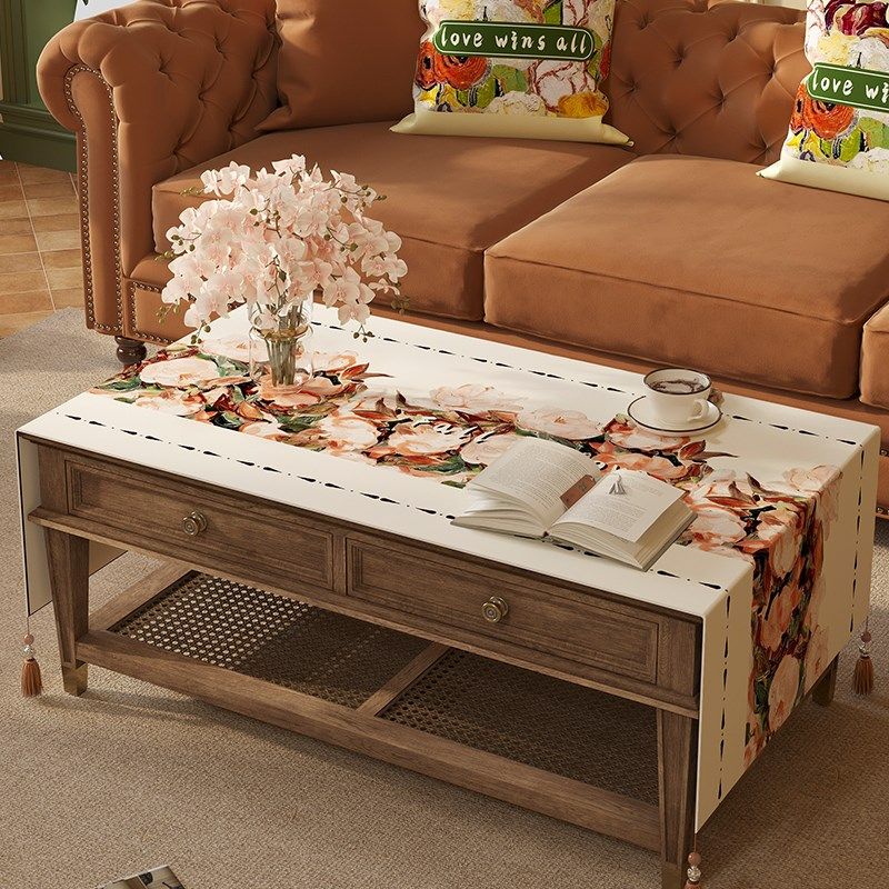 复古油画茶几布轻奢高级感防水雪尼尔桌布高档流苏电视柜盖布盖巾,居家布艺,茶几垫,淘宝优惠券,粉丝福利购,淘宝优惠卷