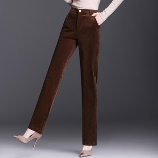灯芯绒长裤 休闲条绒裤 子2024新款 灯芯绒直筒裤 加绒 女秋冬高腰大码