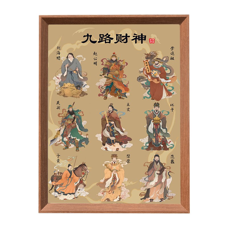 九路财神画像挂画桌面摆台赵公明关羽范蠡招财镇宅文武财神爷摆件