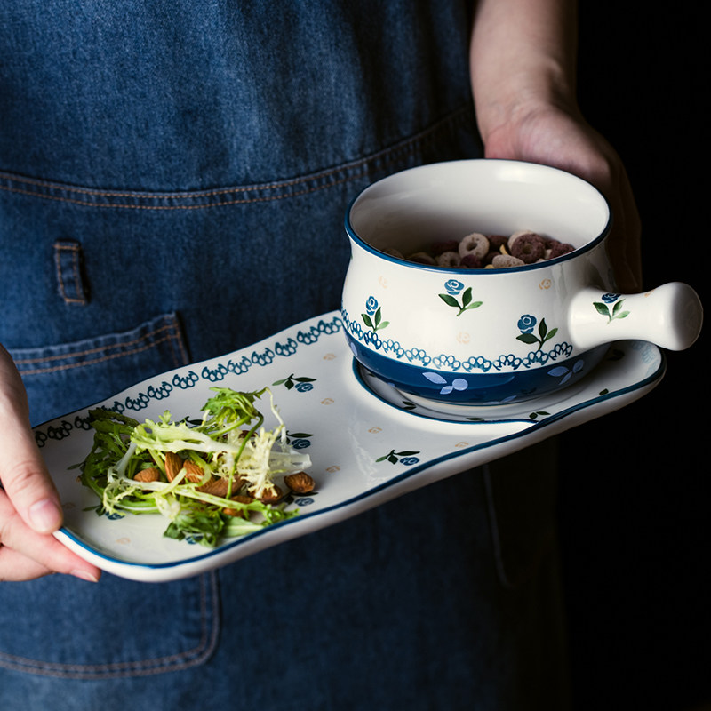 华孚创意2人情侣早餐餐具套装 家用陶瓷碗盘杯组合手柄碗盘子菜盘