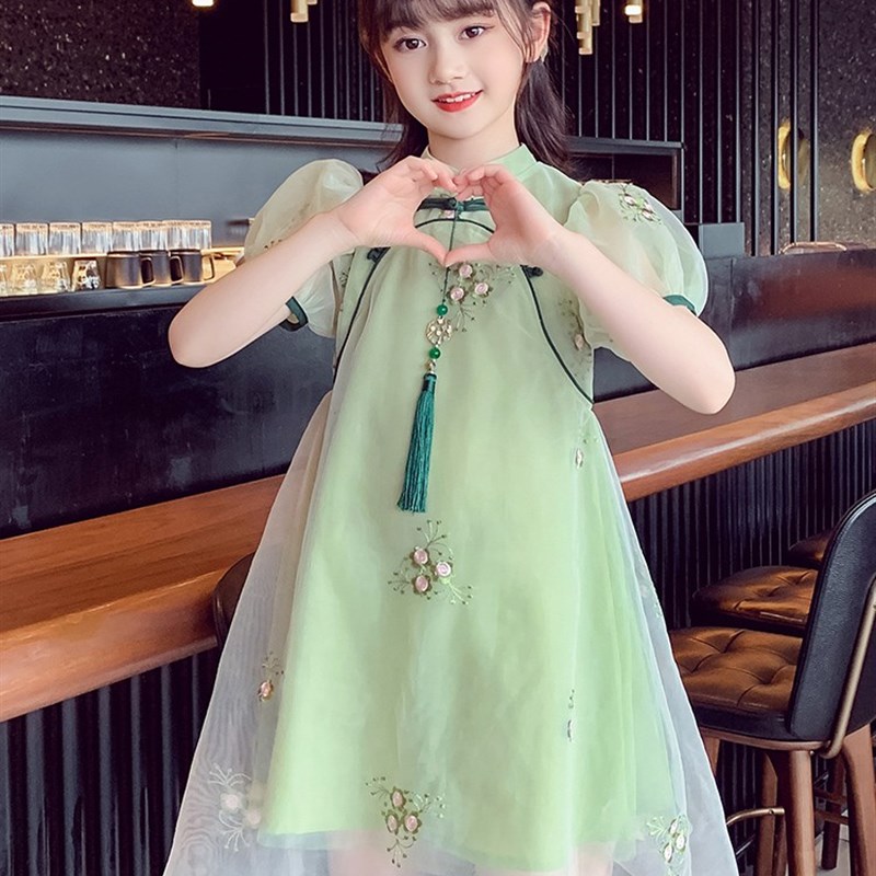 女童旗袍连衣裙夏装2023新款儿童裙子夏季中国风唐装汉服中大童旗