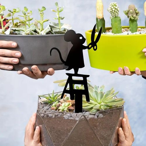 创意剪刀手花插铁艺老鼠剪影花园桩庭院摆件雕塑阳台花盆插件