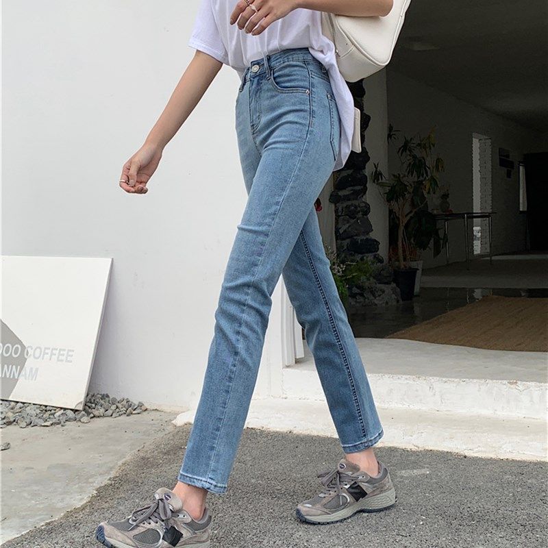 大码黑色弹力牛仔裤女2021新款胖妹妹mm春夏显瘦高腰九分直筒裤子