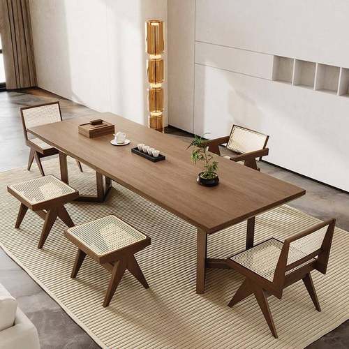 吉赠实木办公室大板喝茶桌椅组合接待室茶台家用客厅原木现代简约