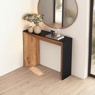 侘寂风老松木玄关桌中式原木风装饰条案复古玄关台简约双色长条桌