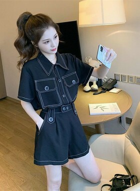 胖mm大码女装遮肉超显瘦时尚套装女宽松洋气阔腿短裤两件套夏装潮