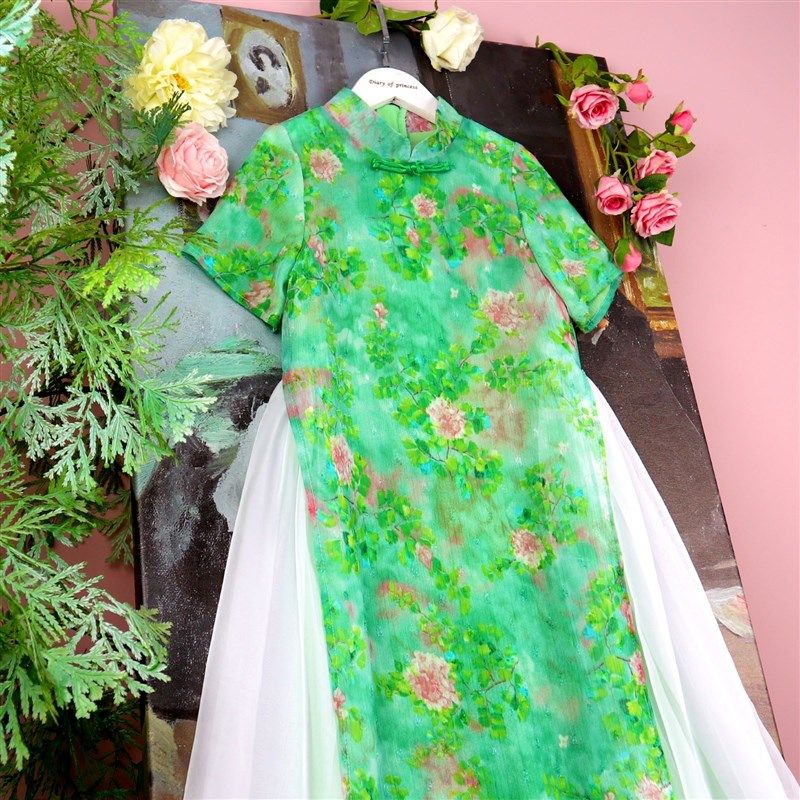 童装女童夏装夏天连衣裙雪纺印花新中式假两件改良旗袍短袖裙子,童装/婴儿装/亲子装,旗袍,淘宝优惠券,粉丝福利购,淘宝优惠卷