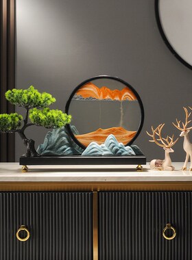 迎客松流沙画摆件沙漏新中式客厅禅意高档玄关办公室茶室软装饰品