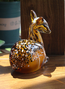 北欧轻奢琉璃小鹿摆件新房样板间客厅装饰玻璃动物工艺品结婚礼物