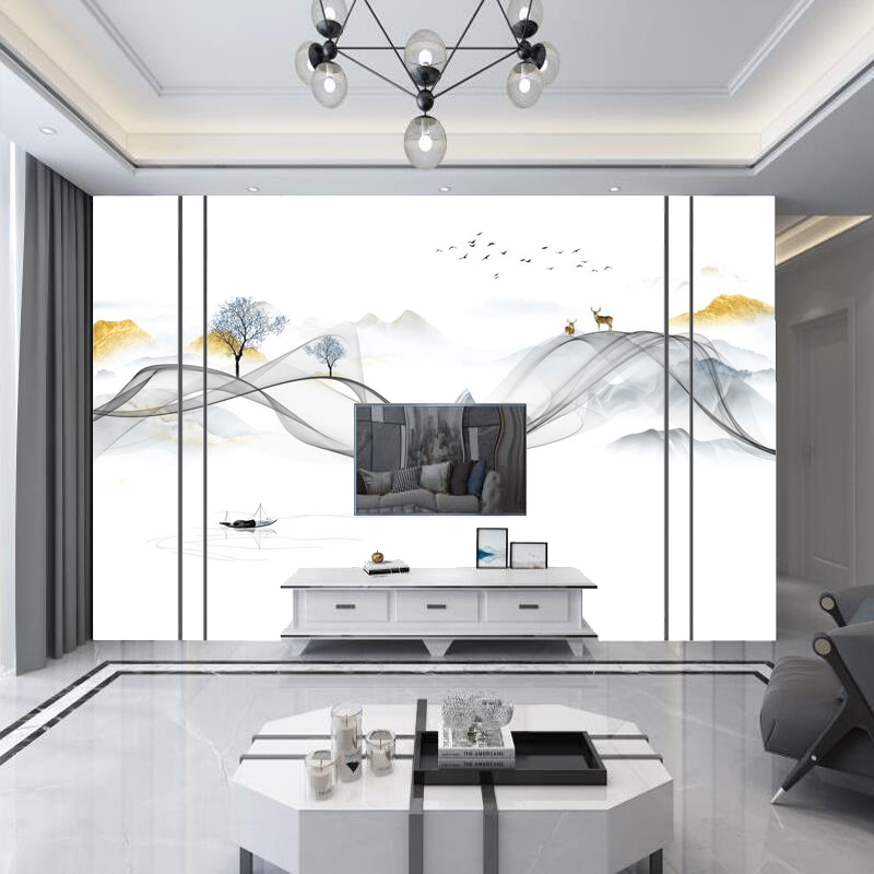 2022新款客厅背景墙板简约装饰电视护墙板饰面板UV仿大理石高光板