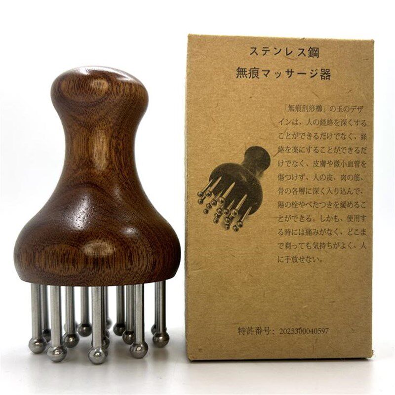 黄铜实木按摩梳子头疗颈肩经络刷揉肚子带脉304不锈钢无痕刮痧器