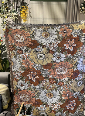 北欧花香沙发毯装饰客厅休闲毯防尘布置沙发垫房车床盖毯温馨毛毯