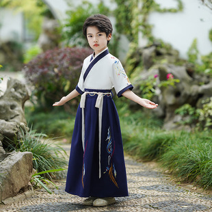 2023新款春夏汉服男童短袖儿童国学少爷古装演出服古装唐装中国风