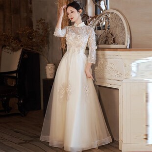 晚礼服中式2024新款宴会演出旗袍裙订婚礼服新中式古筝民乐主持人