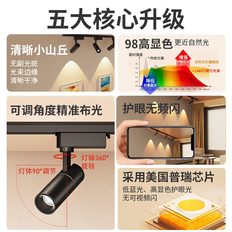 小山丘轨道灯led射灯家用客厅背景墙长条无主灯明装导轨店铺商用