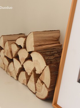 木柴装饰摆件壁炉取暖木头背景墙客厅装饰民宿木材摆件道具木