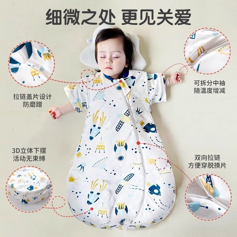 睡袋婴儿春秋款恒温一体式纯棉加厚宝宝防惊跳防踢被神器四季通用