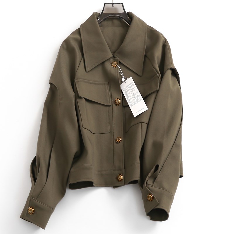 V511复古高级感短款风衣外套女2023秋新款设计感立体袖型气质上衣