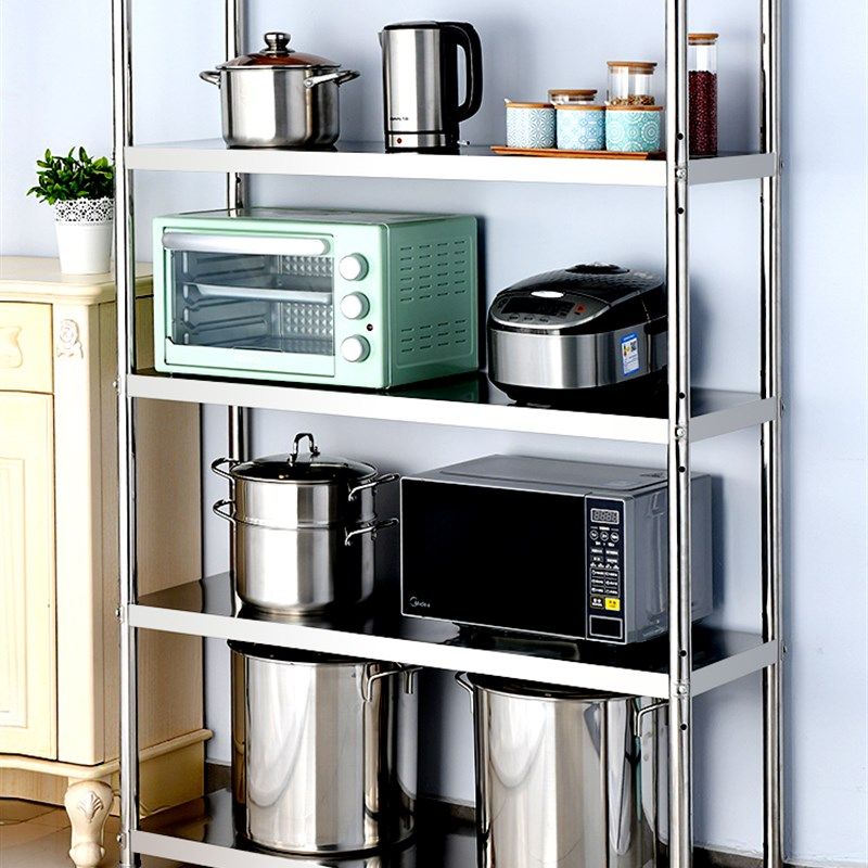 新疆包邮不锈钢厨房置物架落地多层微波炉烤箱放锅储物架子收纳架