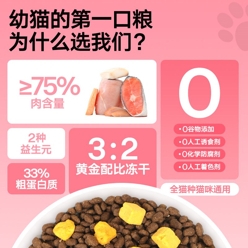 奥丁猫粮幼猫粮1到4月奶糕专用4到12月小猫鲜肉无谷营养冻干猫粮