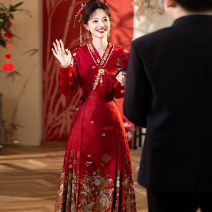 新中式红色马面裙敬酒服国风汉服套装小个子2024新款结婚订婚礼服
