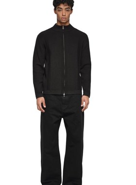 AaNn normcore立体几何凹凸立领针织黑色双拉链毛衣复古简约极简