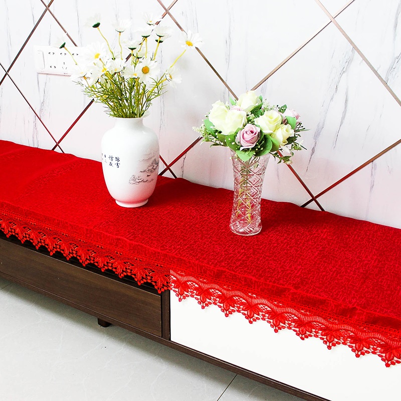 大红色喜庆蕾丝花边餐桌布结婚房电视柜盖布茶几防尘布长方形圆桌
