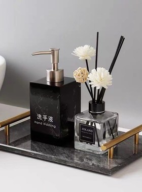 北欧简约风天然大理石金属手柄托盘首饰盘置物收纳盘家居摆件