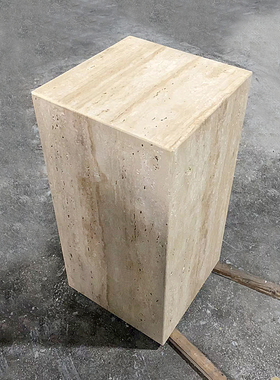 洞石底座哑光天然大理石新中式酒店养生馆客厅装饰立柱石墩子底座