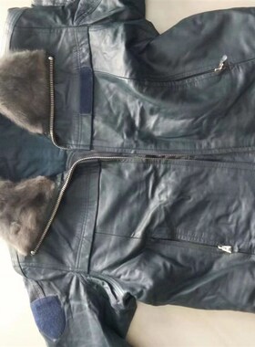 八成新02冬飞行员皮服冬季飞行皮衣皮服夹克外套天蓝色潮机车外套