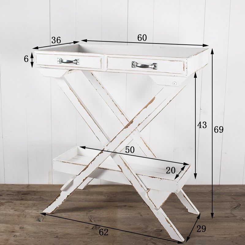 北欧风格田园复古园艺多肉花架双层手推车花车实木橱窗收纳置物架