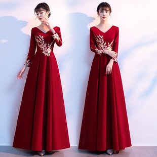 大合唱团演出服新款 女成人长裙诗歌朗诵红歌表演主持人指挥晚礼服
