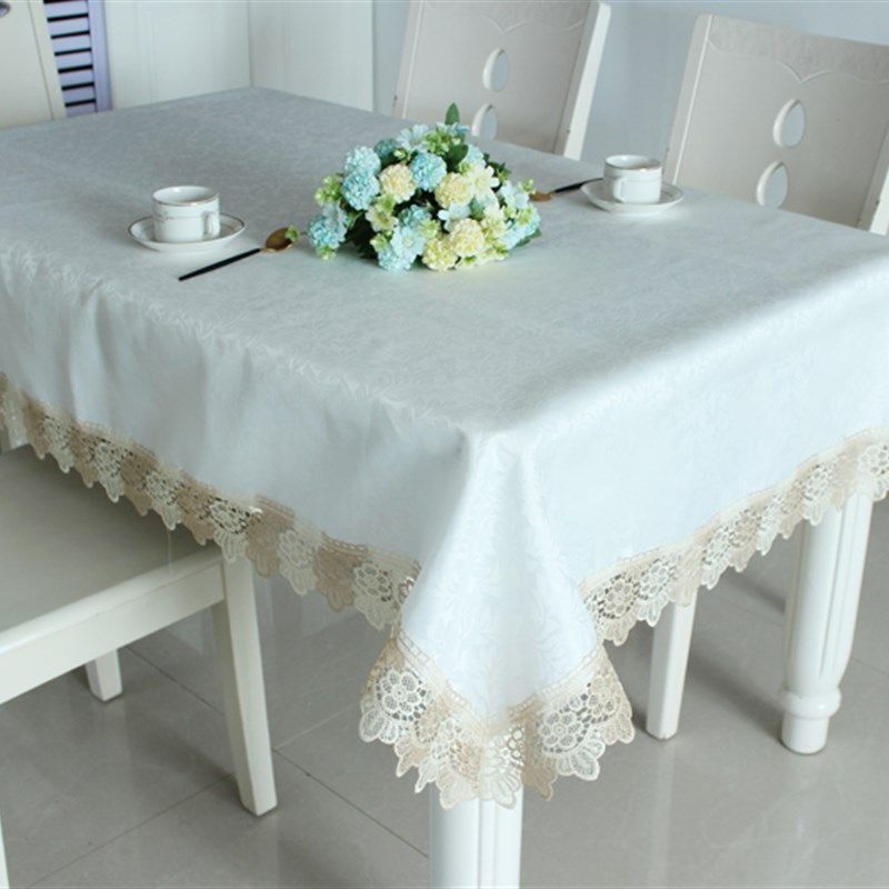 白色水溶花边客厅茶几布 饭桌餐桌布欧式布艺 长方形正方形盖布