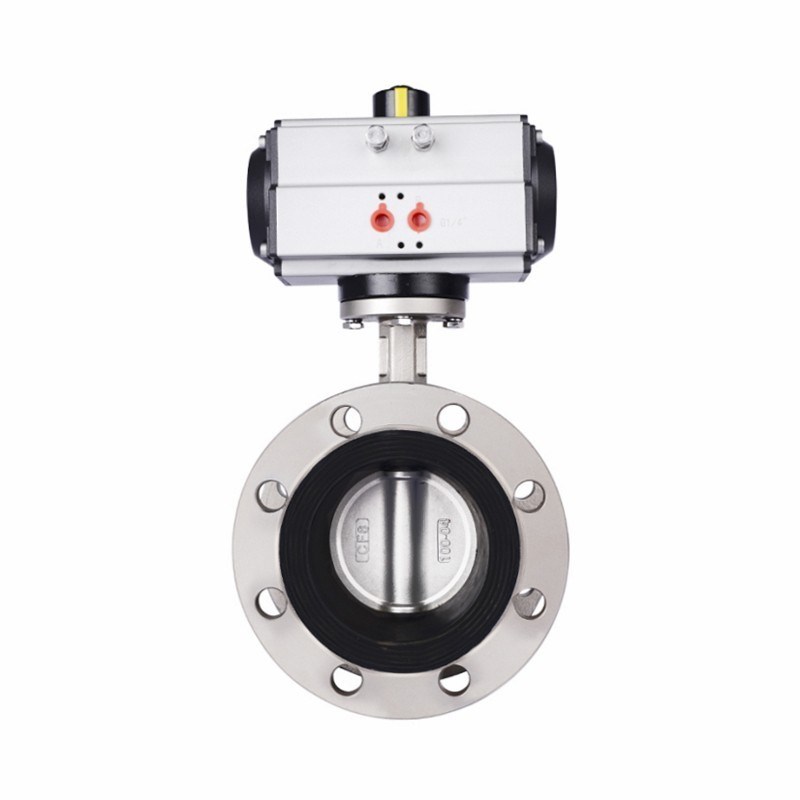 不锈钢气动法兰式蝶阀D641X-16P 304气动蝶阀DN50 65 80 100 150