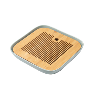 茶盘高端正方形托盘家用功夫茶复古陶瓷储水大容量干泡盘竹制茶台