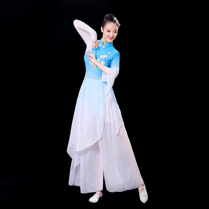 中国风古典舞演出服女飘逸江伞舞扇子舞服民族舞蹈服舞台服装兰花