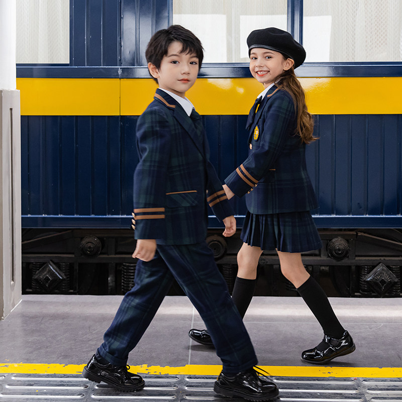 英伦风格子西装校服套装小学生秋冬新款老师男女童班服幼儿园园服