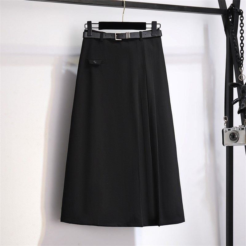 早秋百褶西装半身裙女2024新款遮胯显瘦中长款职业工装裙a字裙子