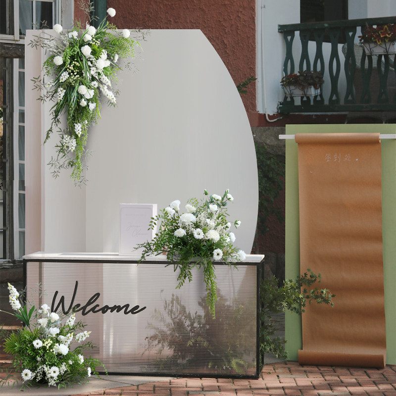 婚礼迎宾布景花艺套装水牌拱门路引柱花球舞台婚庆装饰白绿系花卉