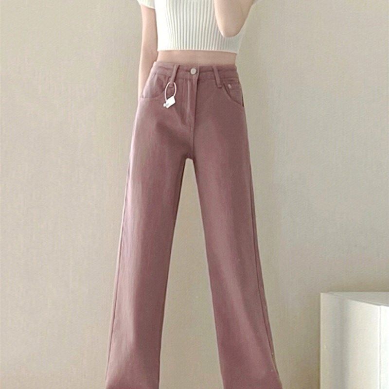 粉色窄版直筒牛仔裤女春季大码胖mm高腰宽松显瘦梨形身材阔腿裤子,女装/女士精品,牛仔裤,淘宝优惠券,粉丝福利购,淘宝优惠卷