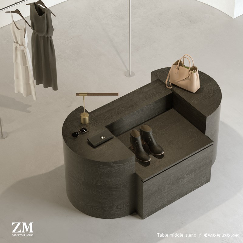 圆角中岛台弧形展示台设计师服装店陈列台商场展厅艺术置物柜台