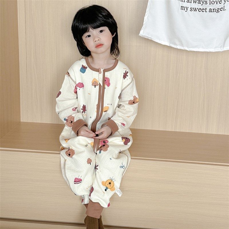 儿童睡袋春夏款宝宝纯棉纱布分腿防踢被男童女孩薄款春秋连体睡衣