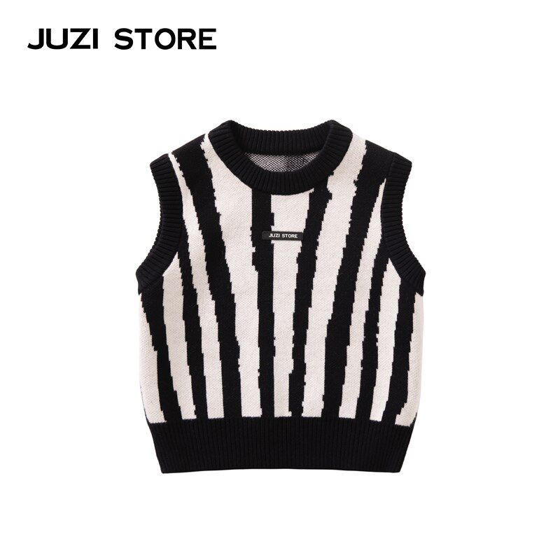 JUZI STORE童装虎年虎纹毛衫动物纹基本款针织背心男女童1032302